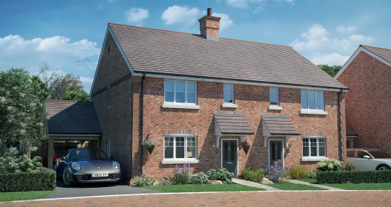 Semi detached house with driveway and car barn