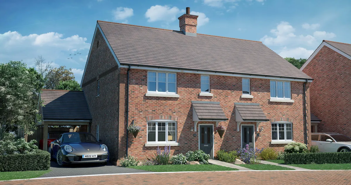 Semi detached house with driveway and car barn